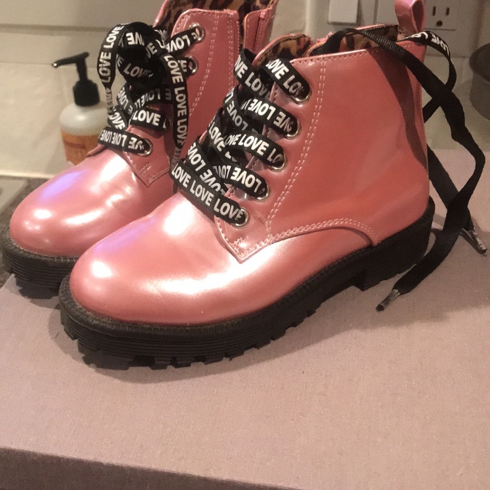 Girls Pink Combat Boots